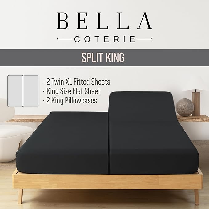 Bella Coterie Luxury Bamboo Viscose Split King Size Sheet Set | 2 Fitted Sheets - Image 2