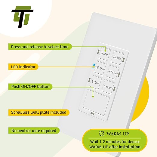 TG 4 Hour Countdown Timer Switch, 5-10-30-60 Min, 2-4 Hour, in Wall Timer Switch - Image 5