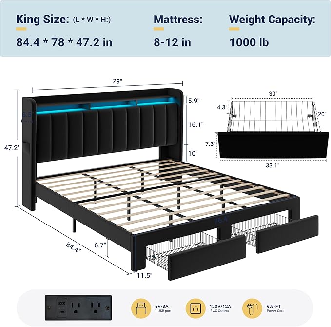 Allewie Velvet Vertical Tufted King Size Upholstered Platform Bed Frame - Image 2