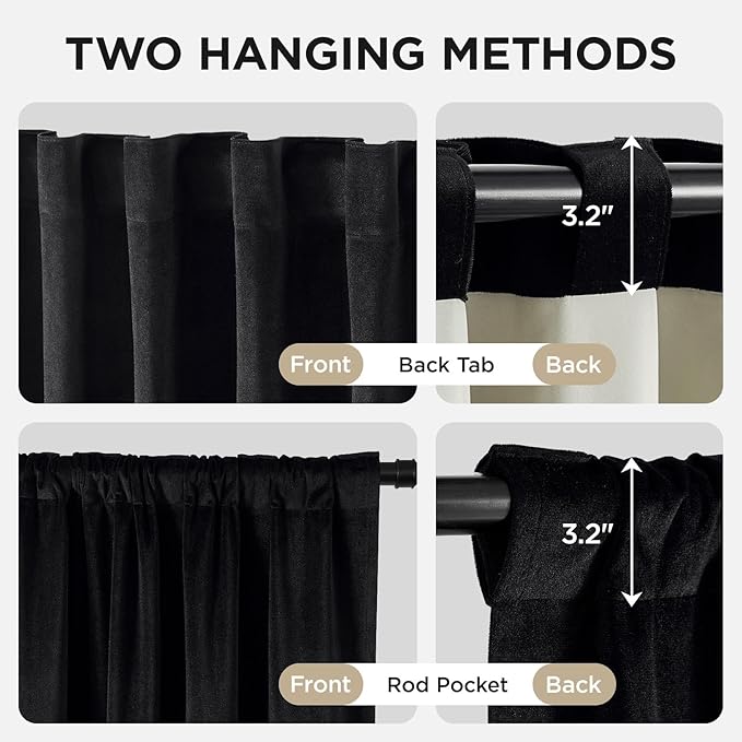 Joydeco Black 100% Blackout Curtains 108 Inch 2 Panels, Luxury Thermal - Image 3