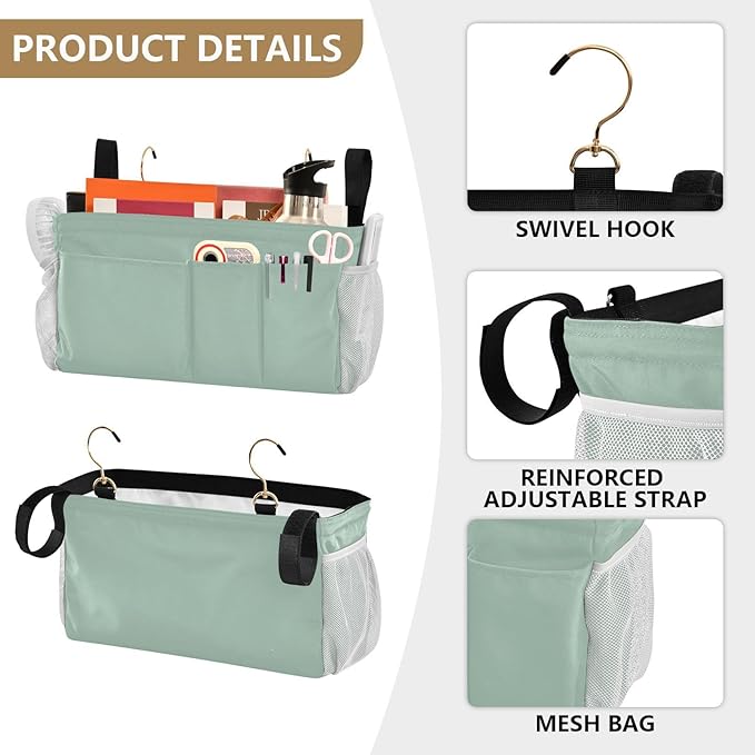 KOPIRIT Cyan Gray Bedside Caddy Storage Bag Bedside Organizer - Image 5