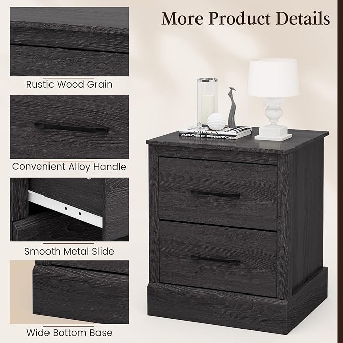 Giantex Farmhouse Nightstand Set of 2, Wood Bedside Table - Image 6