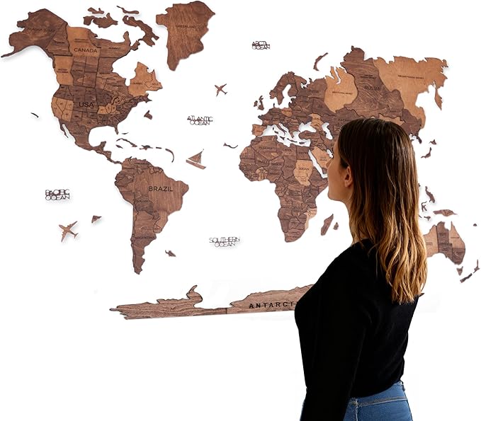 Handmade 3D Wood World Map Wall Art Large Wall Decor Track Your World Travels by Awesometik