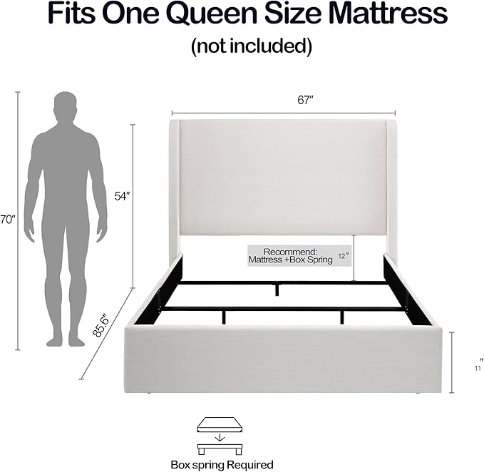 Upholstered Bed Frame Queen Size, Box Spring Request/No Noise/Simplicity - Image 2