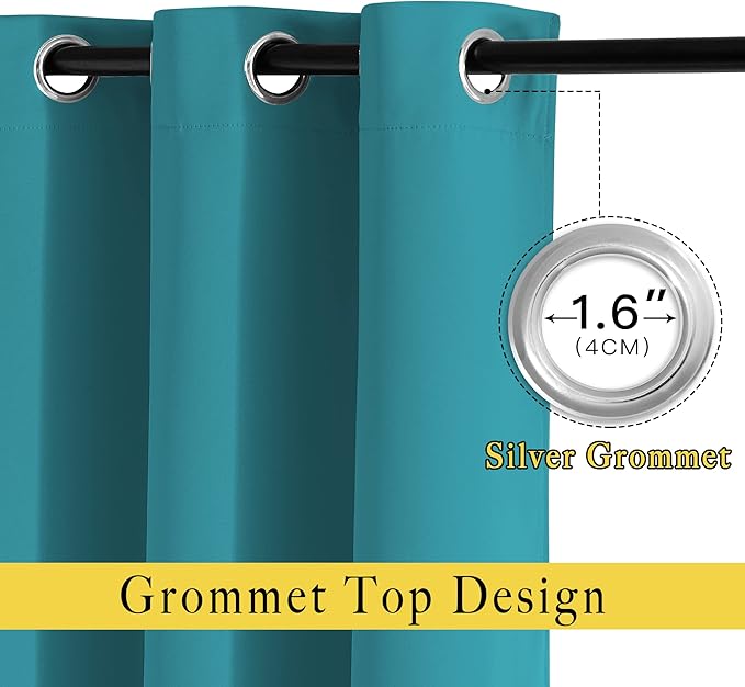 NICETOWN Peacock Teal Blackout Kids Room Curtains, Grommet Thermal Curtains & - Image 2