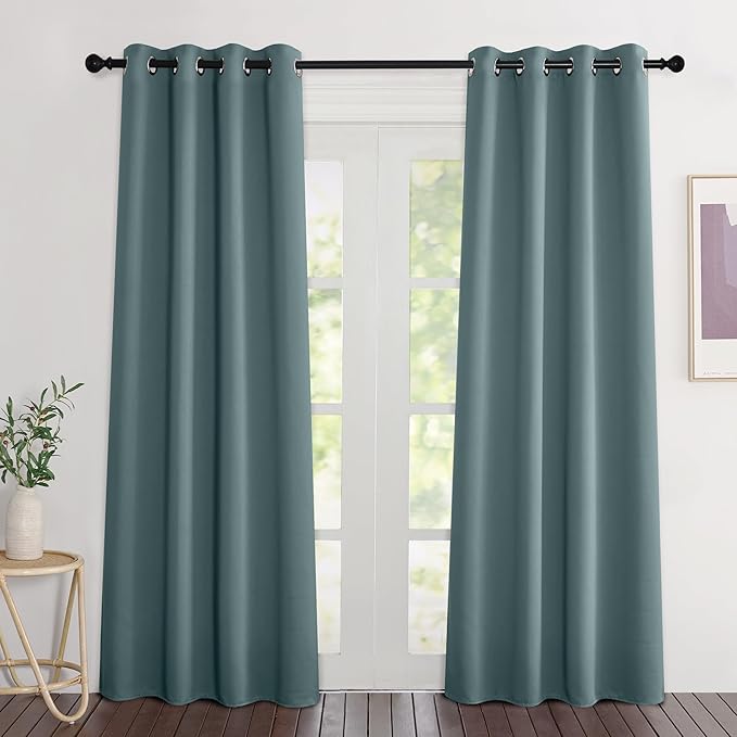 NICETOWN Greyish Blue Curtains 84 inches Long, Grommet Room Darkening Thermal by NICETOWN