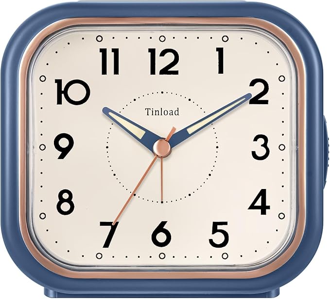 4.5" Vintage Retro Analog Alarm Clock, Super Silent Non Ticking Clock by Tinload