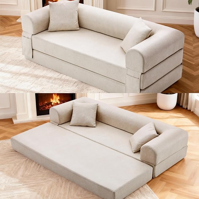 Convertible Sleeper Sofa Bed, 78.5 Inch Faux Leather Futon Couch by GJQFurniture