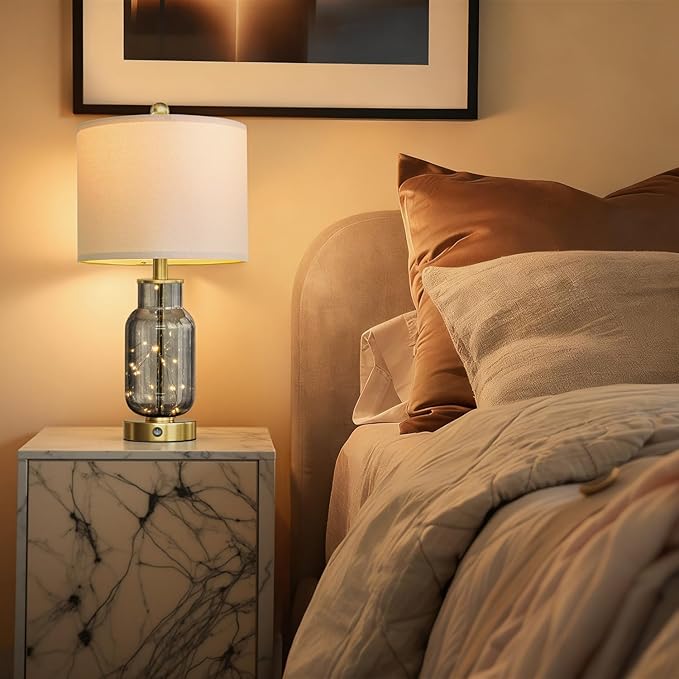 Oneach 22" Glass Table Lamps Set of 2, Nightstand Lamp - Image 2