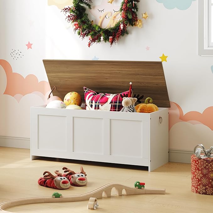 HOOBRO Storage Bench, 39.3" Retro Wooden Storage Chest, Wooden Storage Trunk - Image 5