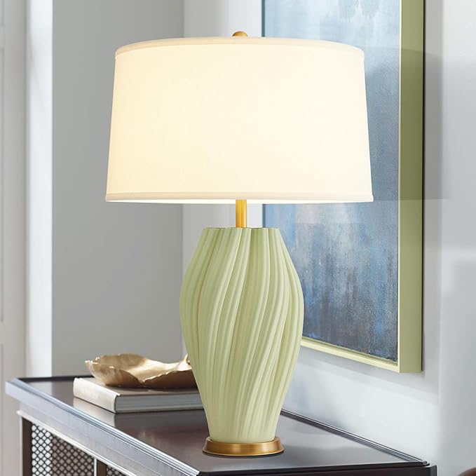 Modern Textured Ceramic Large Table Lamps 26.75", Sage Green Plug in Table Lamp - Image 6