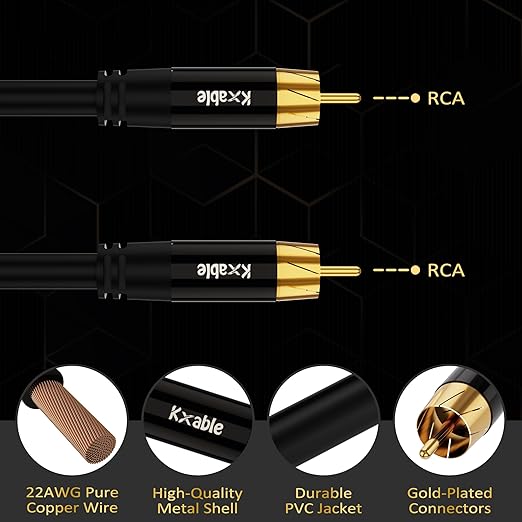 Subwoofer Cable RCA to RCA Audio Cable 15FT, Digital Coaxial Audio Cable - Image 3