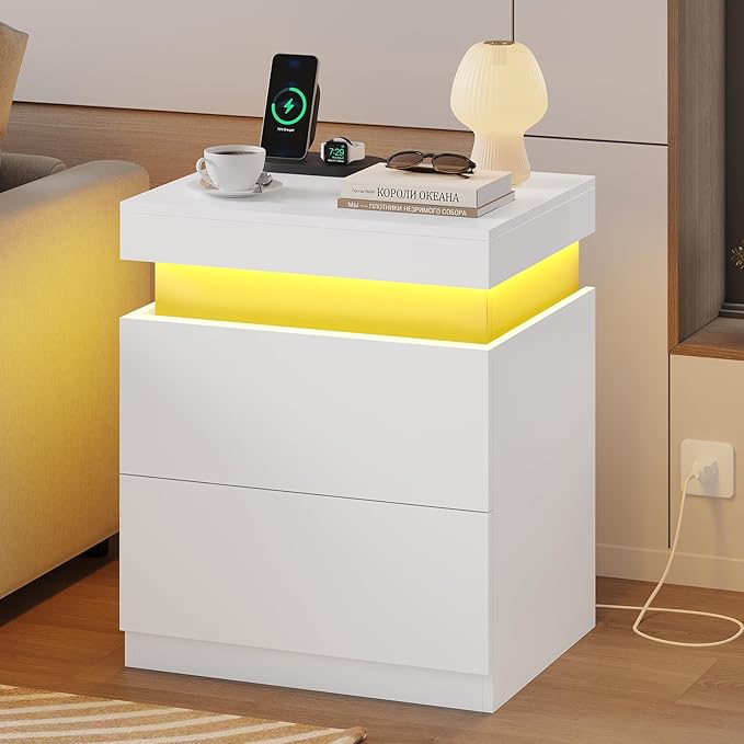 ADORNEVE White Nightstand Set of 2, Night Stand - Image 6