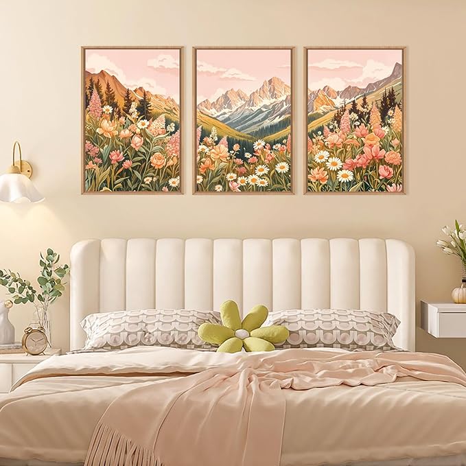 LHIUEM Large Abstract Colorful Mountain Framed Canvas Wall Art, Boho Pink - Image 5