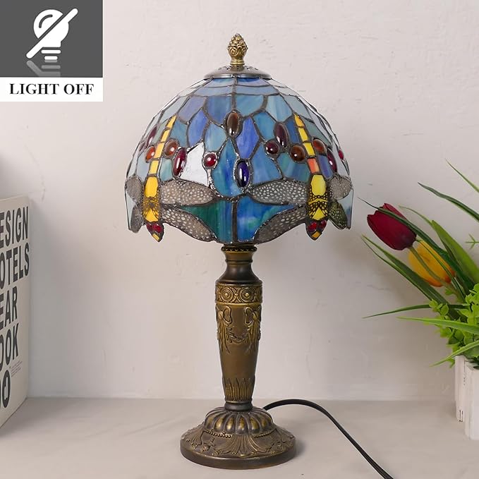 Tiffany Lamp Stained Glass Table Lamp 7.9X7.9X14.2 Inches Dragonfly Style Desk - Image 8