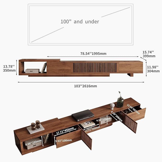 NessCarsti Mid-Century Modern TV Stand & Expandable Coffee Table Set, Walnut - Image 2