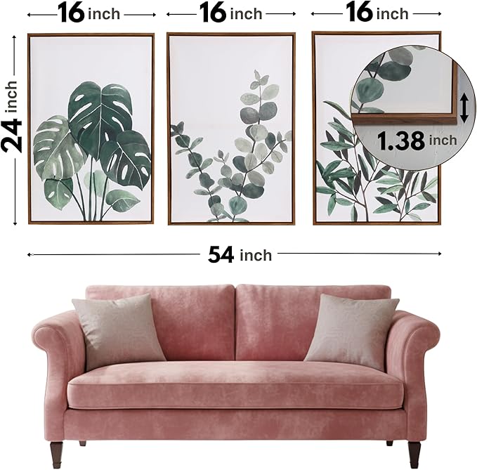Sage Green Boho Framed Wall Art, Neutral Botanical Canvas Prints, Eucalyptus & - Image 2
