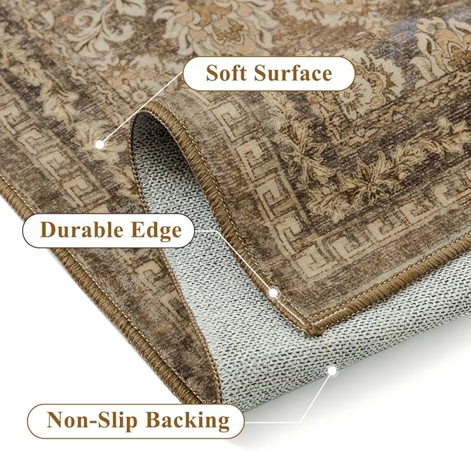 2x8 Runner Rug Brown Vintage Hallway Long Carpet Indoor Kitchen Washable Living - Image 8