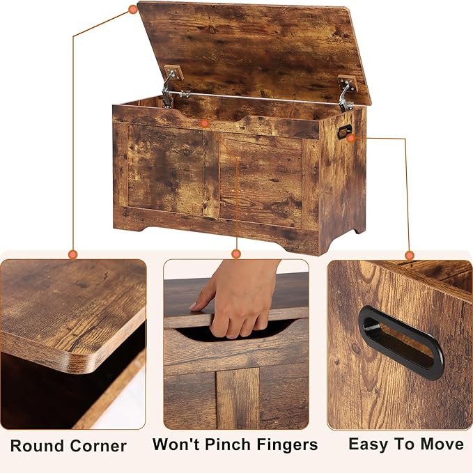 Timberer 31.5" Storage Chest, Wooden Storage Bench, Lift Top Toy Chest - Image 6