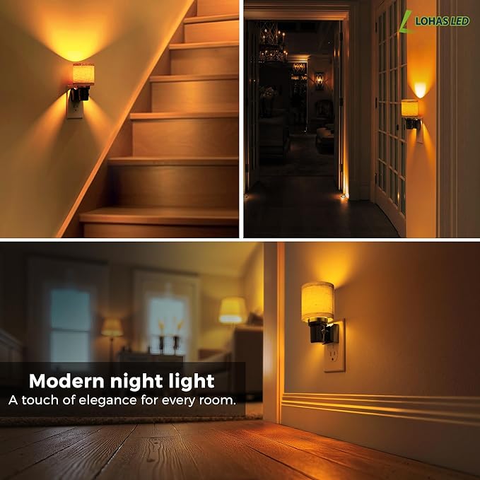 L LOHAS LED Night Lights Plug into Wall, 2 Pack Linen Fabric Cylinder Decor - Image 7