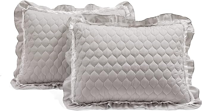 Lush Decor Ella Ruffle Lace Quilt, 3 Piece Set, Light Gray - Image 7