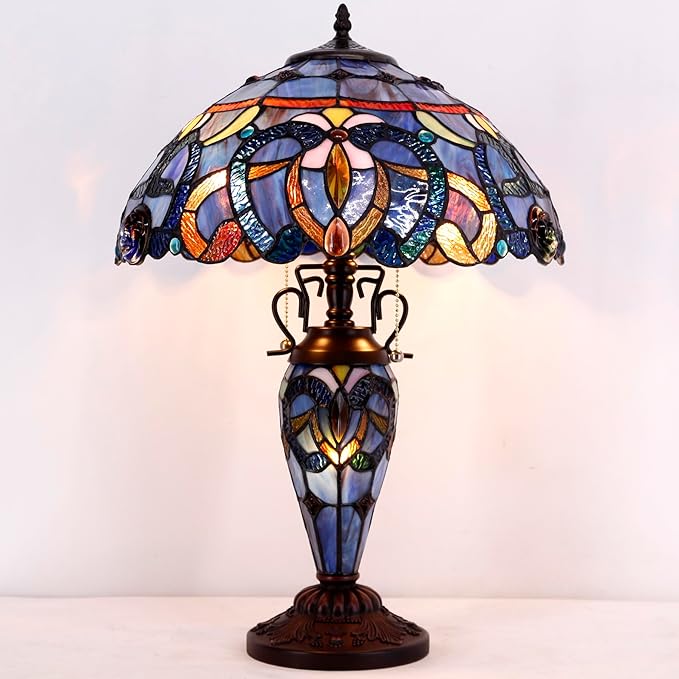 WERFACTORY Tiffany Style Table Lamp Blue Purple Cloudy Stained Glass - Image 5