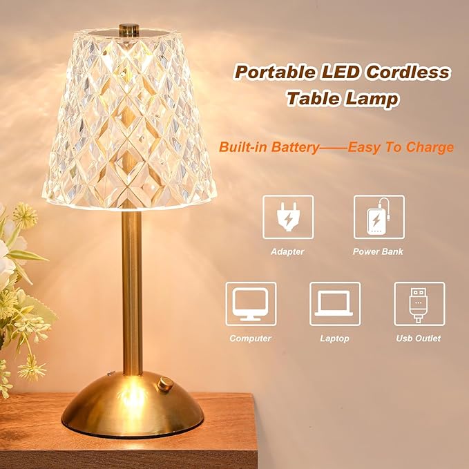 Liliful 4 Pcs Cordless Table Lamp Rechargeable Touch LED Small Gold Portable - Image 3