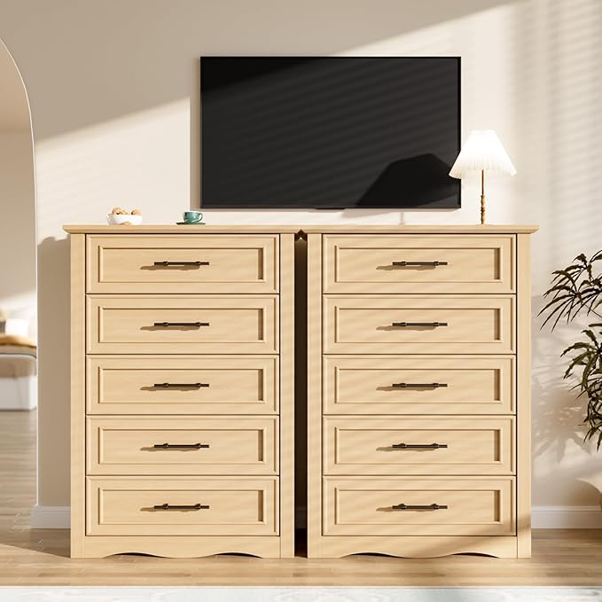 Farmhouse 5 Drawers Dresser, 45.5" H Modern Country Storage Dressers - Image 4