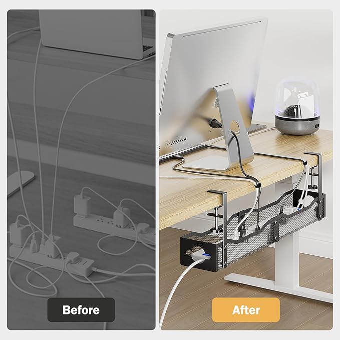 DELAMU 25'' Upgraded Cord Management, No Dill Under Desk Cable Tray - Image 4