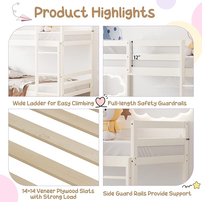 KOMFOTT Wood Bunk Bed Twin Over Twin, Bunk Bed - Image 7
