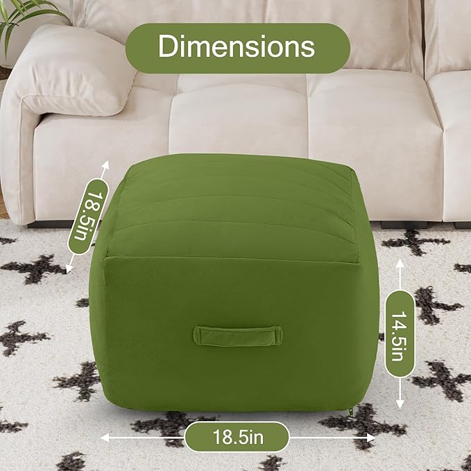 MeMoreCool Square Pouf Ottoman – Stuffed Foam Footrest - Image 2
