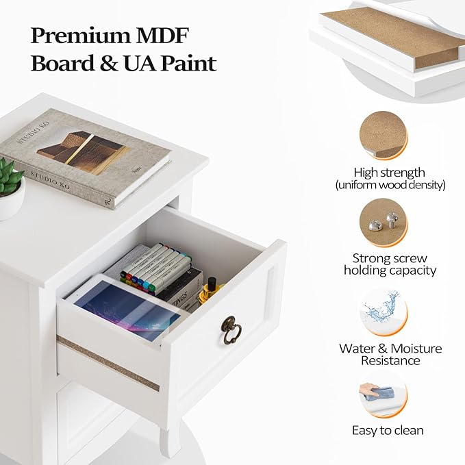 Bonnlo White Nightstands Set of 2, Tool-Free Setup Nightstand, 2 Drawer Night - Image 5