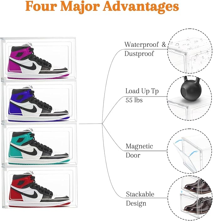 8 Pack Shoes Box Sneaker Display Case Size 13 Plastic Shoe Organizer - Image 7