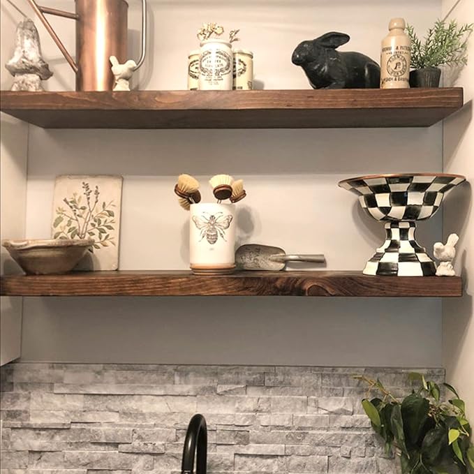 URBANDI, Rustic Floating Shelves, Hidden Bracket, Solid Wood, Heavy Duty - Image 5