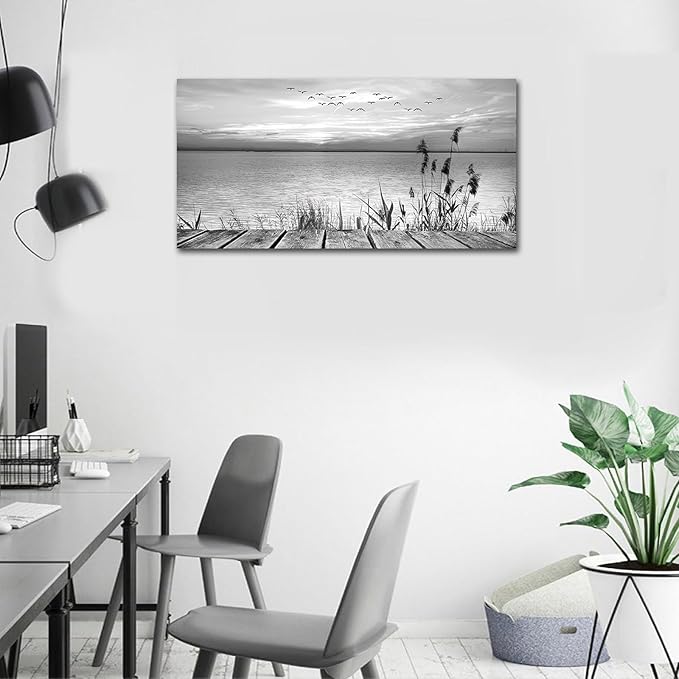 yearainn Black and White Canvas Wall Art Sunset Lake - Image 7