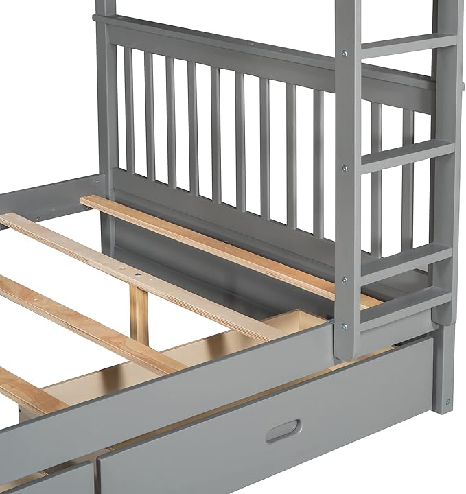Merax Wood Bunk Bed with Drawers, Convertible Wood Bunk Bed with Ladders and - Image 7