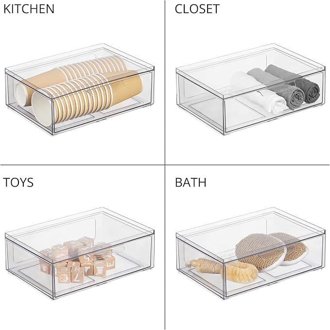 mDesign Plastic Wide Stackable Closet Storage Organizer Bin Containers - Image 7