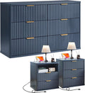 LEYAOYAO 48" Wide Fluted Dresser and 23" Nightstand Set of 2, Wooden Dresser & by LEYAOYAO-Findtheshiningpointofyourideallife%EF%BC%81