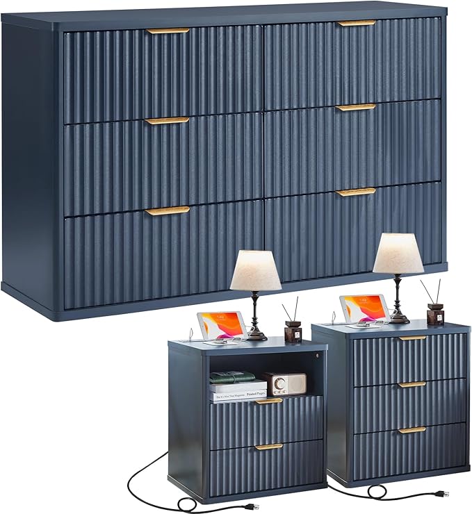 LEYAOYAO 48" Wide Fluted Dresser and 23" Nightstand Set of 2, Wooden Dresser & by LEYAOYAO-Findtheshiningpointofyourideallife%EF%BC%81