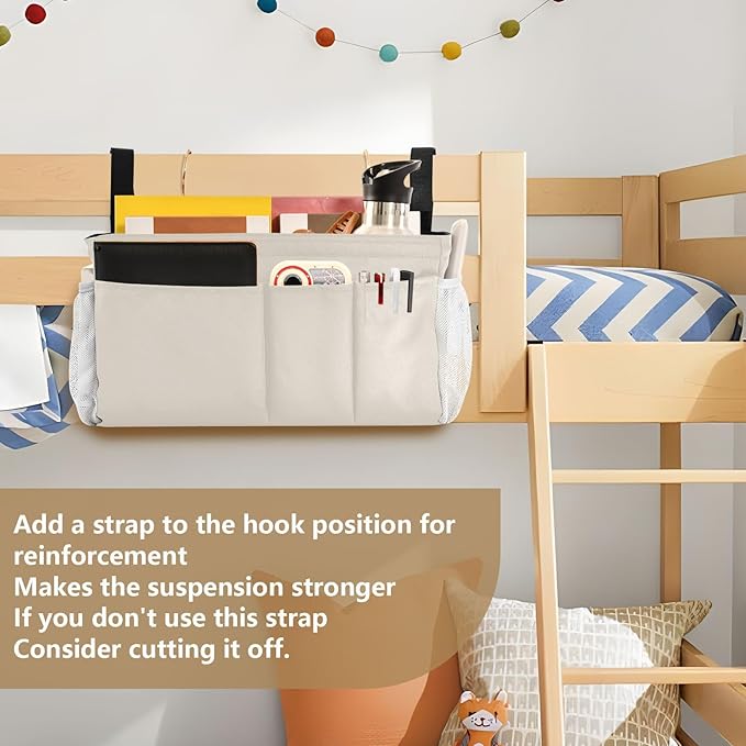 KOPIRIT Beige Bedside Caddy Storage Bag Bedside Organizer - Image 6
