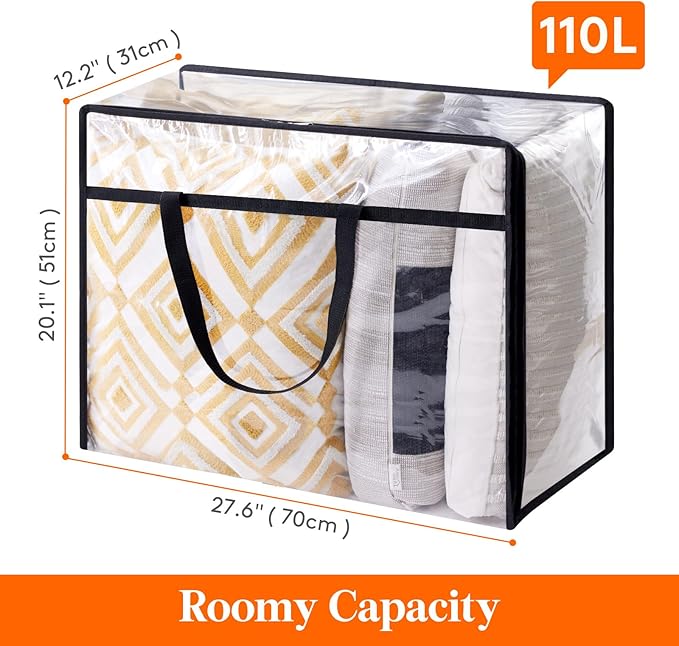 Lifewit 110L Large Clear Clothes Storage Bags, 3 Pack Plastic Vinyl Foldable - Image 3
