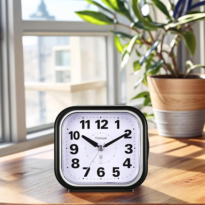 4.5" Compact Analog Alarm Clock, Silent Readable - Image 3