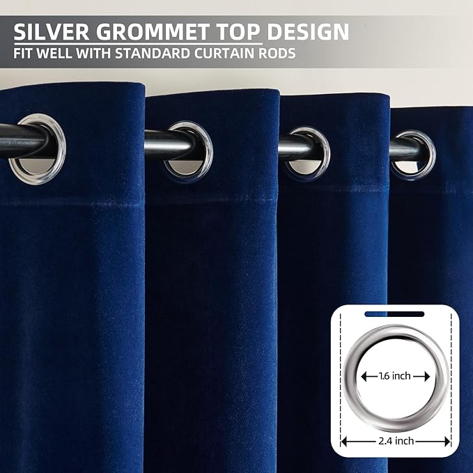 Joydeco Royal Blue Velvet Curtains 96 Inches Long, Luxury Grommet Blackout - Image 3