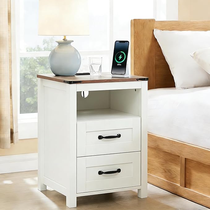 Puntogen White Night Stand, Rustic End Table by Puntogen