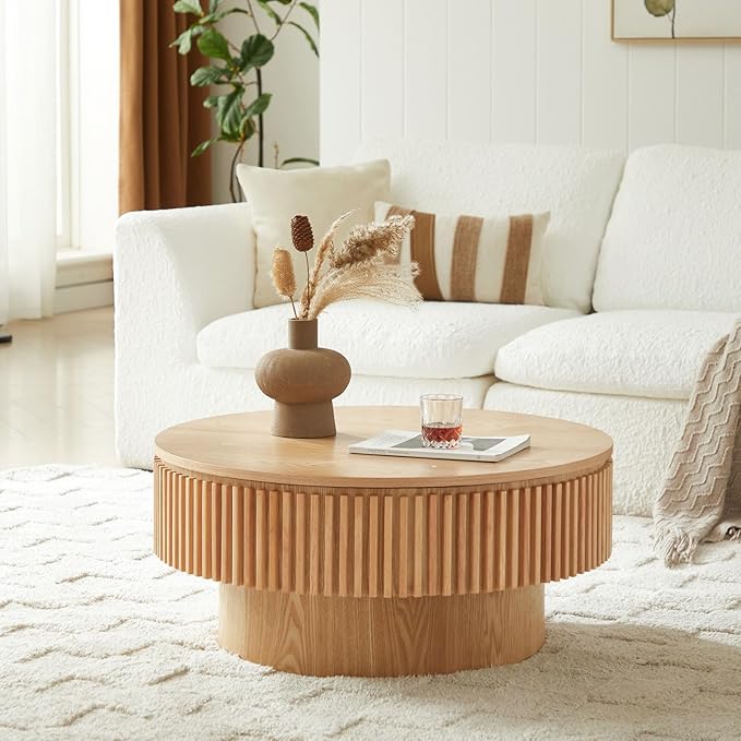 LKTART Round Coffee Table for Living Room, Accent Fluted Drum Coffee Table - Image 2