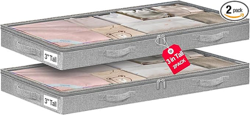 3 Inch Low Profile Under Bed Storage Bins by Punemi