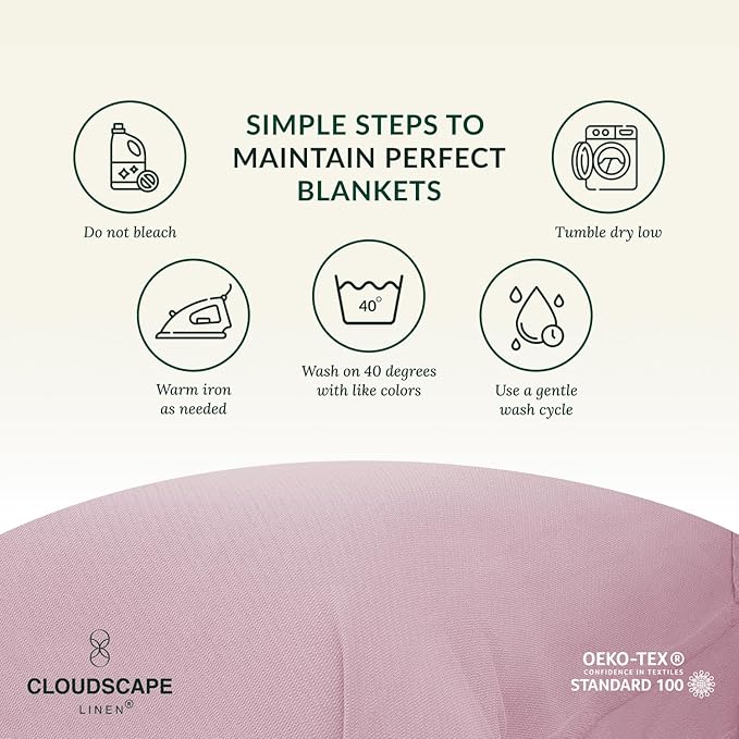 Cloud Scape Linen 100% Cotton Blanket King 92x108 Seashell Pink- Cozy - Image 9