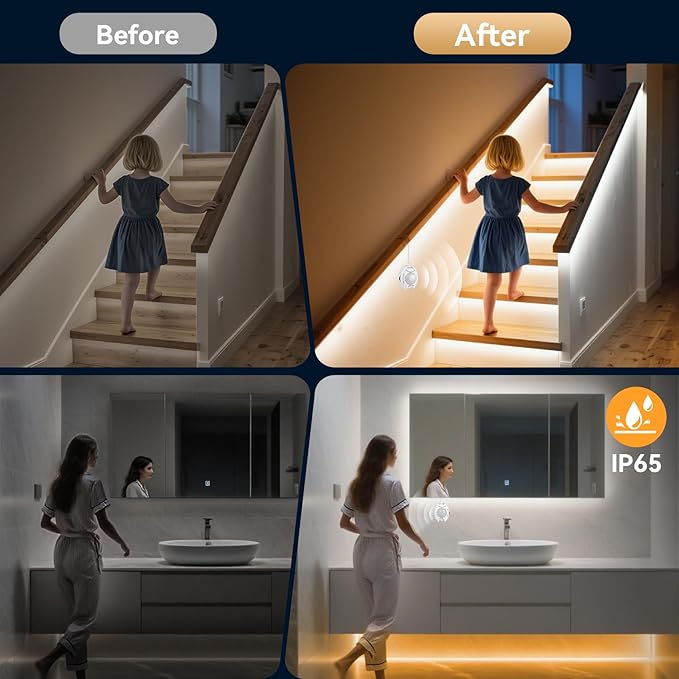 Motion Sensor Under Bed Lights, 2x6.56ft 3000K-6500K White Motion Activtaed LED - Image 5