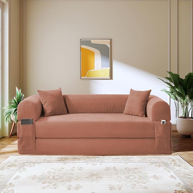 80" Convertible Sofa Bed, Corduroy Folding Sleeper Sofa Bed Queen - Image 2