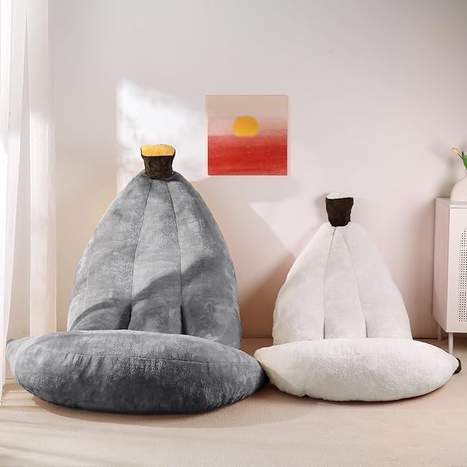 Banana Bean Bag Chair with Ottoman, Floor Sofa Bed with Footrest, Comfy - Image 8